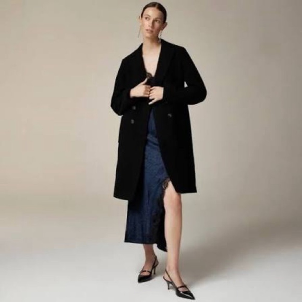 J. Crew Women's Daphne Black Italian Wool Topcoat. 0 - Picture 3 of 3